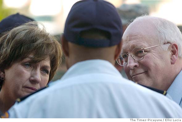 Louisiana Gov. Kathleen Blanco and Vice President Dick Cheney talk with NOPD Superintendent Eddie Compass at the command center at Harrah's Casino in New Orleans, La., Thursday. Associated Press photo by Ellis Lucia Louisiana Gov. Kathleen Blanco and Vice President Dick Cheney talk with NOPD Superintendent Eddie Compass at the command center at Harrah's Casino in New Orleans, La., Thursday. Associated Press photo by Ellis Lucia